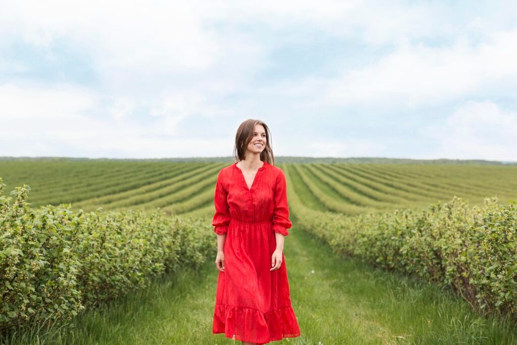 woman with red dress field